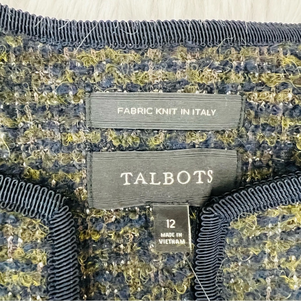NWT Talbots Wool/Alpaca/Metallic Blend Blazer Olive/Navy Blue Fabric Knit Italy - Picture 10 of 15